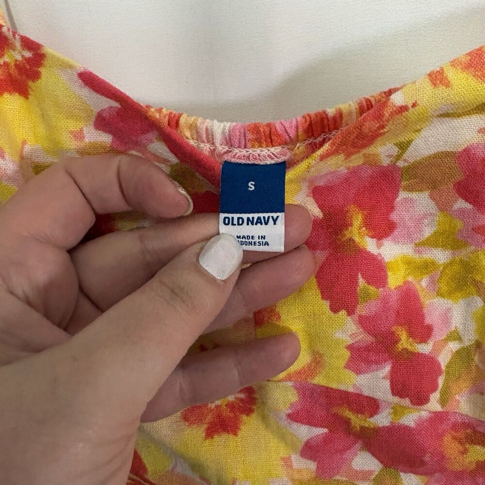 NWT Old Navy Floral Bustier Top Tank Smocked Back Fitted Tie Strap Small Linen - Picture 6 of 10